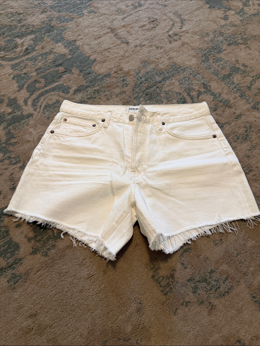 Agolde White Frayed Hem High-Rise Denim Shorts